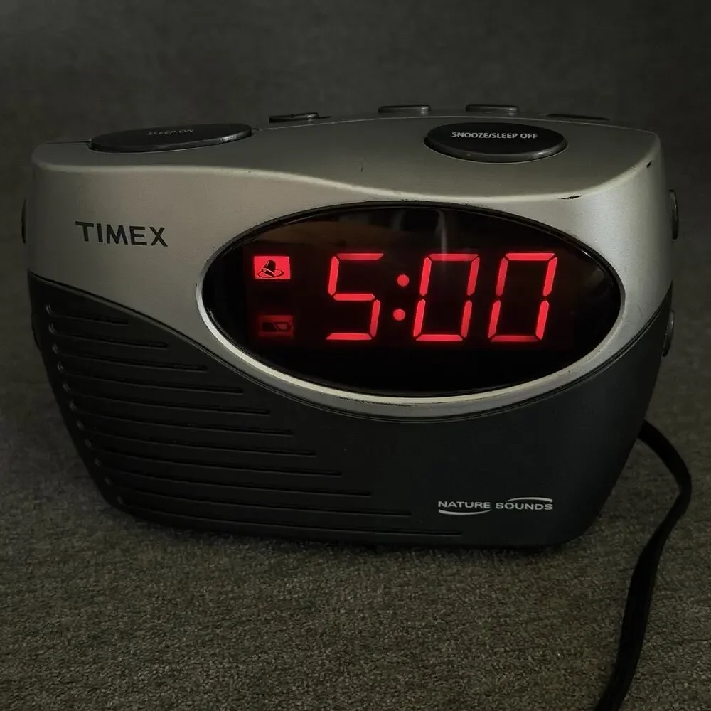 Timex Nature Sounds Alarm Clock Radio Silver Black T130S Digital Red LED